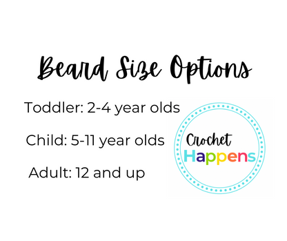 crocheted beard size options chart