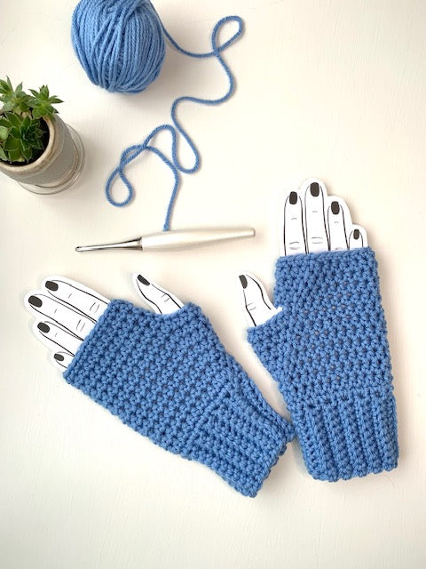 Fingerless Gloves - Med Blue - Ready to Ship