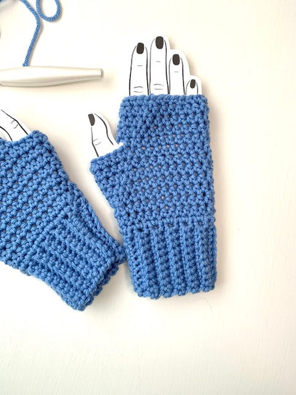 Fingerless Gloves - Med Blue - Ready to Ship