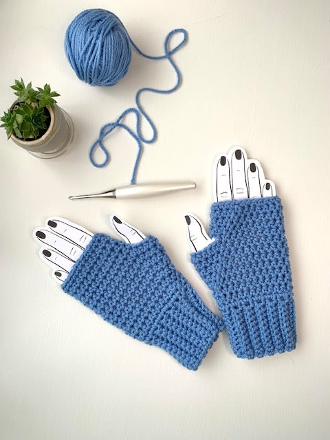 Fingerless Gloves - Med Blue - Ready to Ship