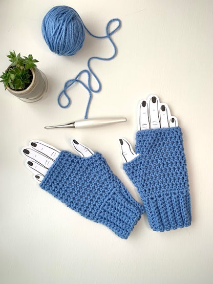 Fingerless Gloves - Med Blue - Ready to Ship